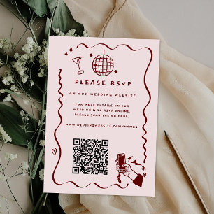 Whimsical Retro Doodle QR-Code für Hochzeitswebs Begleitkarte