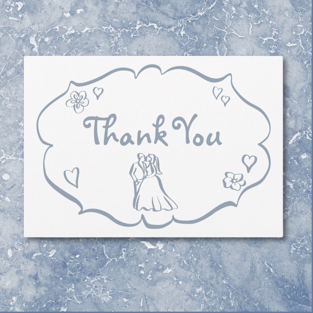 Whimsical Retro Hand Drawn Dusty Blue Wedding Dankeskarte (Whimsical Retro Hand Drawn Dusty Blue Wedding Thank You Card)