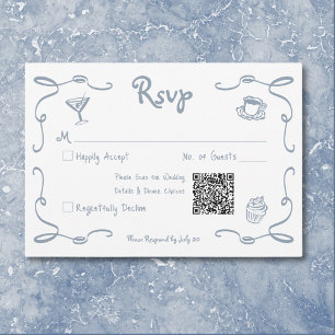 Whimsical Retro Hand Drawn Dusty Blue Wedding RSVP Karte