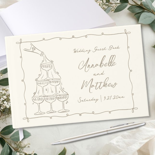 Whimsical Retro Handgezeichnete Hochzeit Gästebuch (Whimsical Retro Hand Drawn Wedding Guest Book)