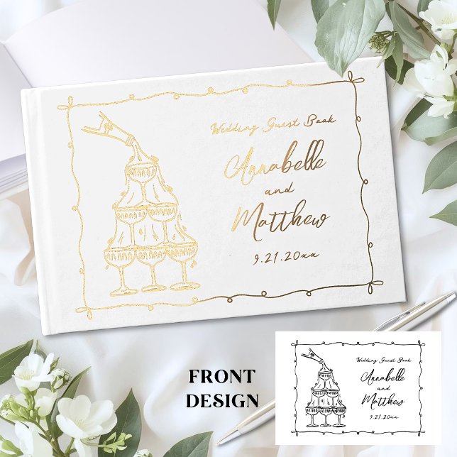 Whimsical Retro Handgezeichnete Hochzeit Gästebuch (Whimsical Retro Hand Drawn Wedding Foil Guest Book )