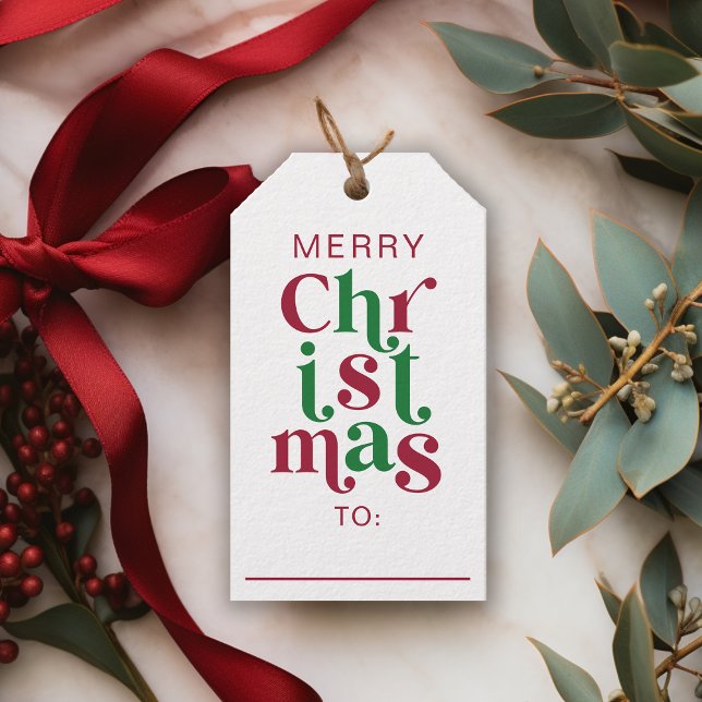 Whimsical Retro Merry Christmas Typography Geschenkanhänger (Von Creator hochgeladen)
