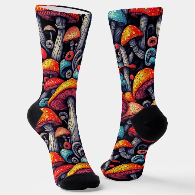 Whimsical Retro Mushroom Socken (Gewinkelt)