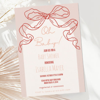 Whimsical Retro Peach Hand gezeichnete Bow Baby Du Einladung
