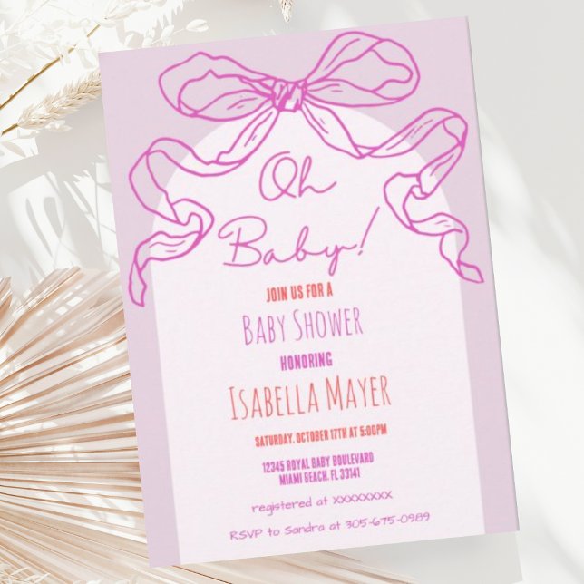 Whimsical Retro Pink Hand Drawn Bow Baby Dusche Einladung (Von Creator hochgeladen)