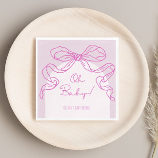 Whimsical Retro Pink Hand Drawn Bow Baby Dusche Serviette