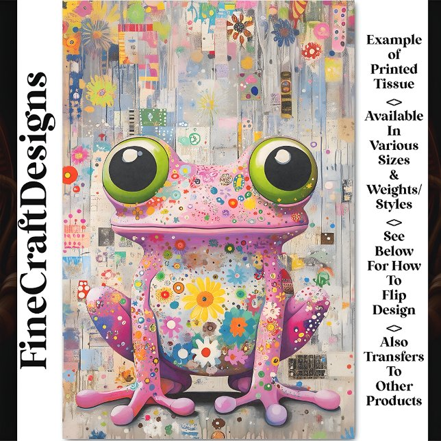 Whimsical Retro Pop Art Pink Frosch BP6A Decoupage Seidenpapier (Von Creator hochgeladen)