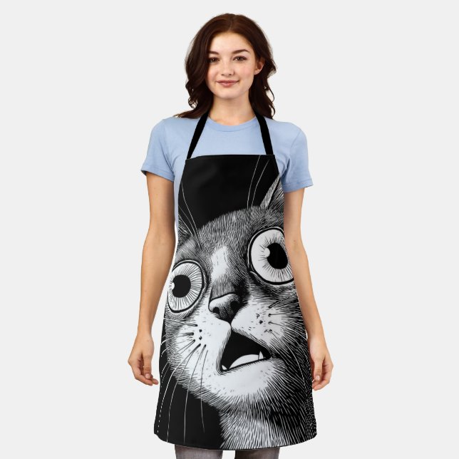 Whimsical Retro Psycho Cat Schürze (Getragen)