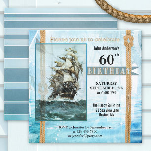 Whimsical Retro Sailor Birthday Party Invitation Einladung