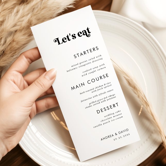 Whimsical Retro Script essen wir Minimale Hochzeit Menükarte (Von Creator hochgeladen)