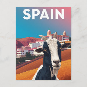 Whimsical Retro Spanien Bergdorf Ziegen Reise Postkarte