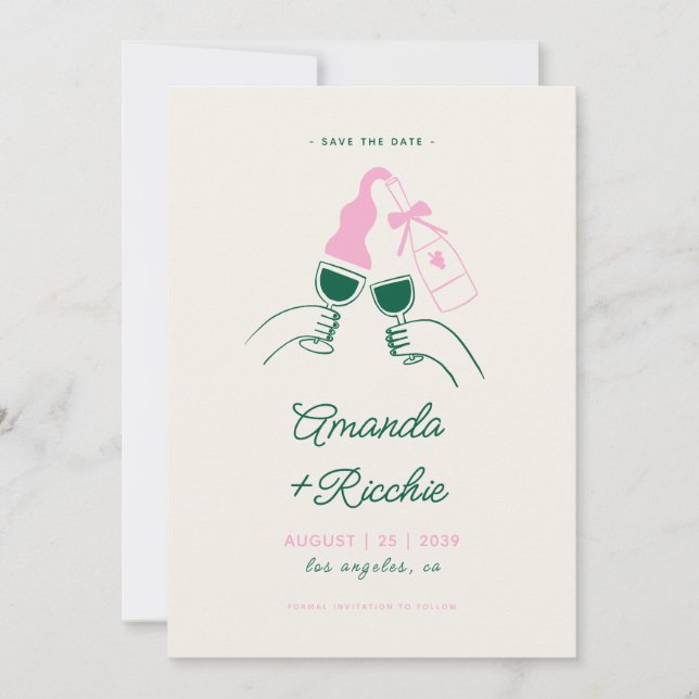Whimsical Retro spielerisch Hand gezeichnete Feier Save The Date (Vorderseite)