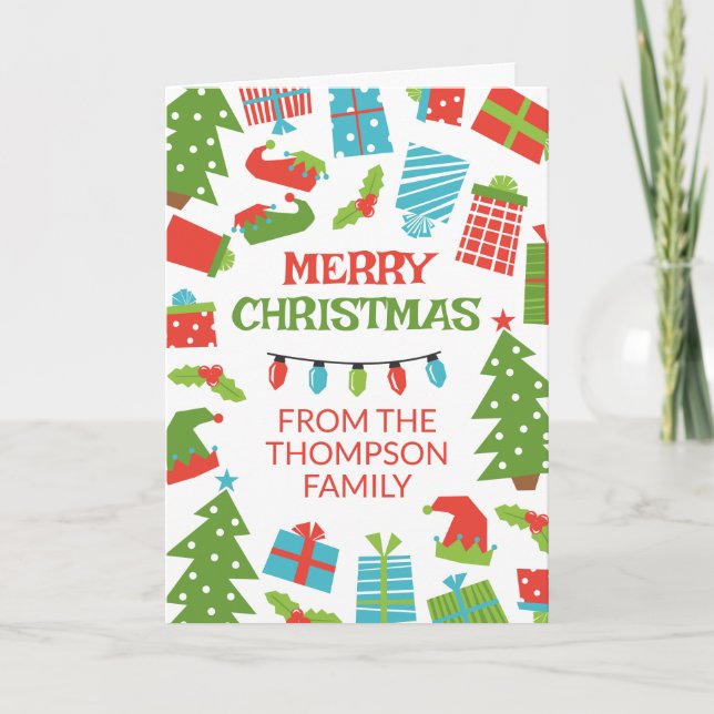 Whimsical Retro Tree Gaben Foto Frohe Weihnachten Karte (Vorderseite)