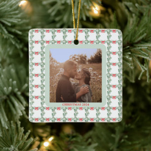 Whimsical Retro   Weihnachtsmuster mit Foto Keramikornament