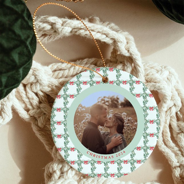 Whimsical Retro | Weihnachtsmuster und Foto Keramik Ornament (Von Creator hochgeladen)