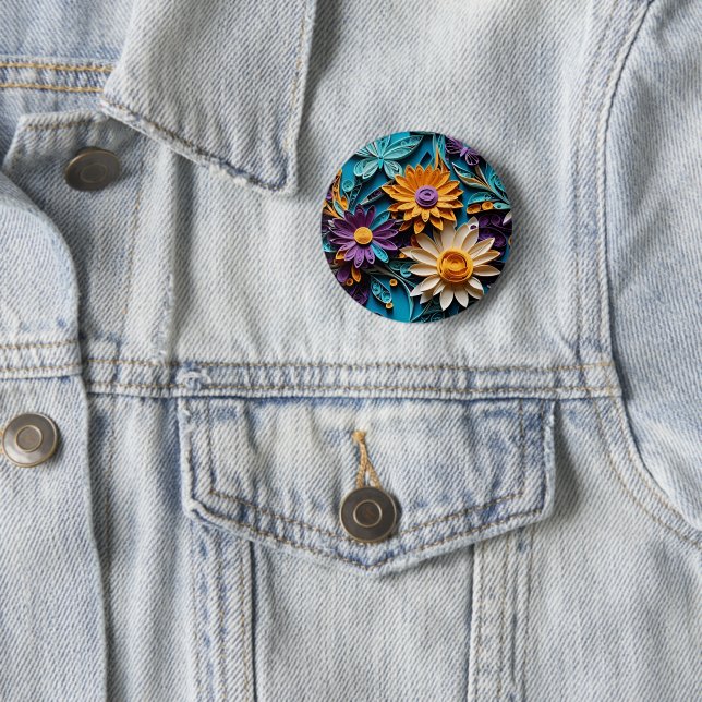 Whimsical Reverie: Quill Colorful Floral Artwork Button (Beispiel)