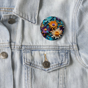 Whimsical Reverie: Quill Colorful Floral Artwork Button
