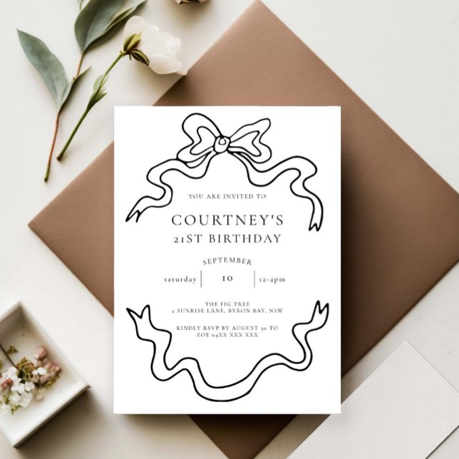 Whimsical Ribbon Bow 21st Birthday Party Einladung (Von Creator hochgeladen)