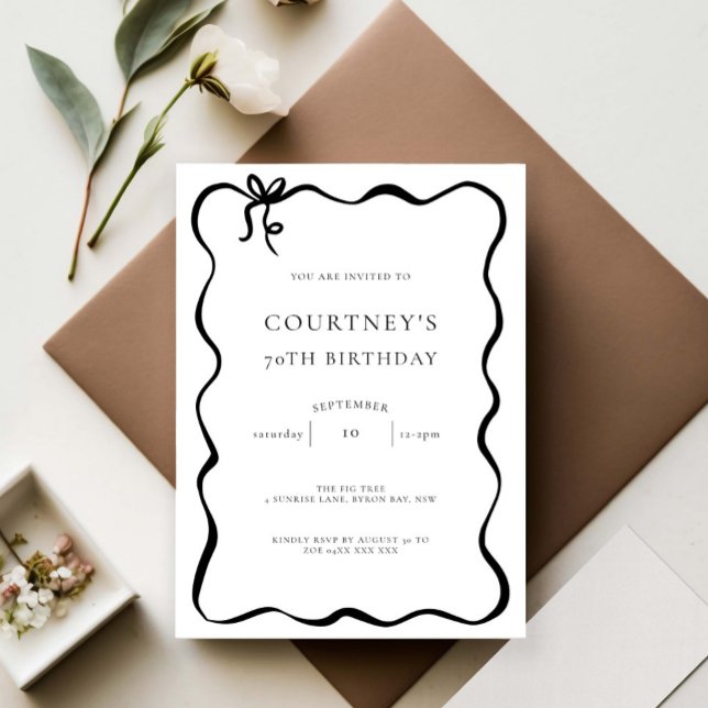 Whimsical Ribbon Bow 70th Birthday Party Einladung (Von Creator hochgeladen)