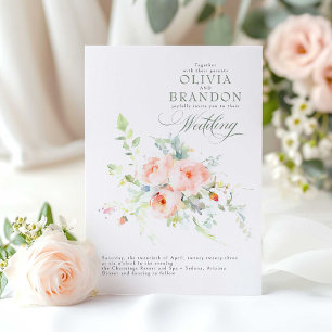 Whimsical Romantic Blush Pink Bloral Hochzeit Einladung