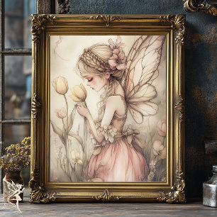 Whimsical Romantic Fairy in Field of Blume Art Poster