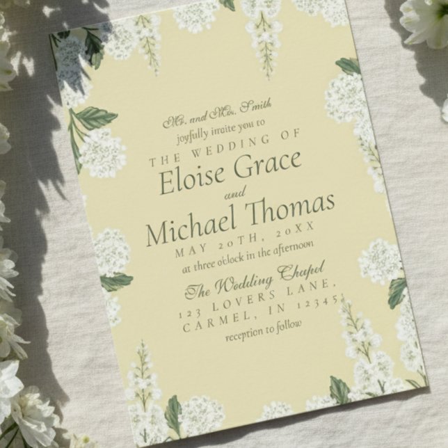 Whimsical Romantic Floral Butter Yellow Wedding Einladung (Announce your special day with this Whimsical Romantic Floral Butter Yellow Wedding Invitation!)