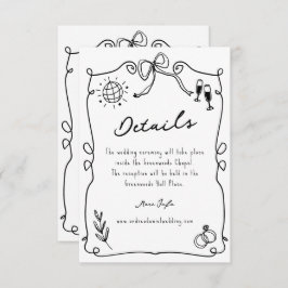 Whimsical Romantic Hand gezeichnet Hochzeitdetails Begleitkarte