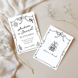 Whimsical Romantic Hand Schwarz-weiße Hochzeit gez Einladung