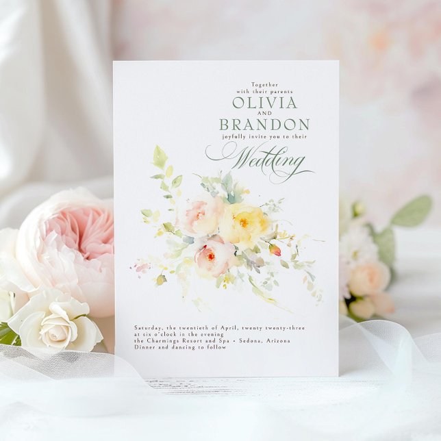 Whimsical Romantic Summer Pastels Floral Wedding Einladung (Romantic Floral Wedding Invitation)