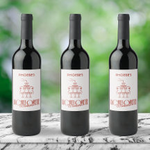 Whimsical Rosa Doodle Custom Wine Flasche Label