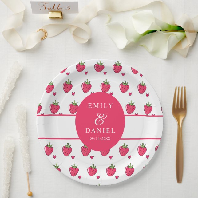 Whimsical-Rosa-Erdbeer-Hochzeit Pappteller (Hochzeit)
