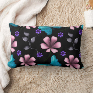 Whimsical Rosa Floral und Blau Schmetterling Nahtl Lendenkissen