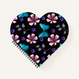 Whimsical Rosa Floral und Blau Schmetterling Nahtl Notizbuch