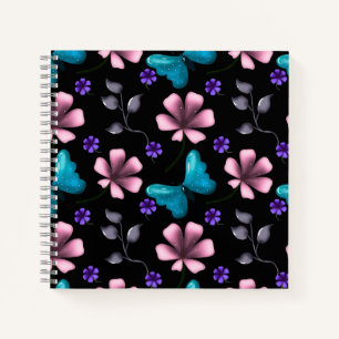 Whimsical Rosa Floral und Blau Schmetterling Nahtl Notizbuch