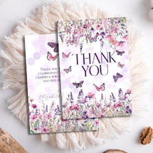 Whimsical Rosa Lila Schmetterlinge & Wildblumen Dankeskarte