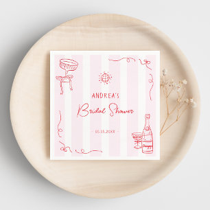 Whimsical Rosa & Rot Handgezeichnete Bridal Shower Serviette