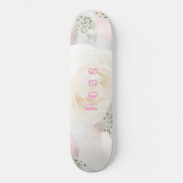 Whimsical Rose and White Floral Skateboard