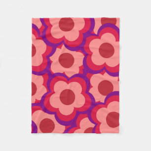 Whimsical Rot & Pink Floral Retro, Bold Preppy Fleecedecke