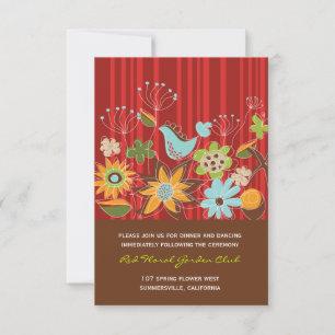 Whimsical rote Florale Garten-Hochzeitsempfangskar Einladung