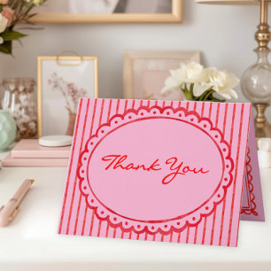 Whimsical rote pink Wasserfarbe Streifen Foto Hoch Dankeskarte