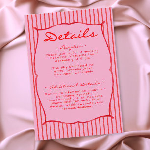 Whimsical rote pink Wasserfarbe-Streifen-Hochzeit Begleitkarte