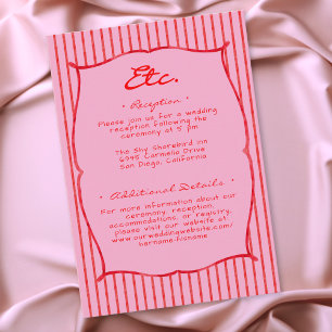 Whimsical rote pink Wasserfarben-Streifen-Hochzeit Begleitkarte