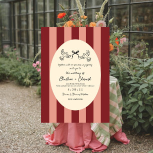 Whimsical rote rosa gestreifte Kritzelei-Hochzeit  Einladung