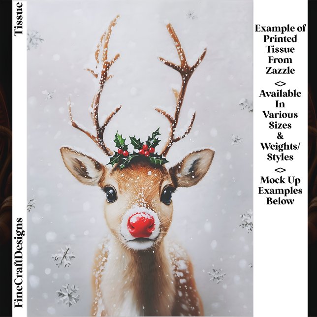 Whimsical Rudolph Reindeer Red Nose EJ1 Decoupage Seidenpapier (Von Creator hochgeladen)