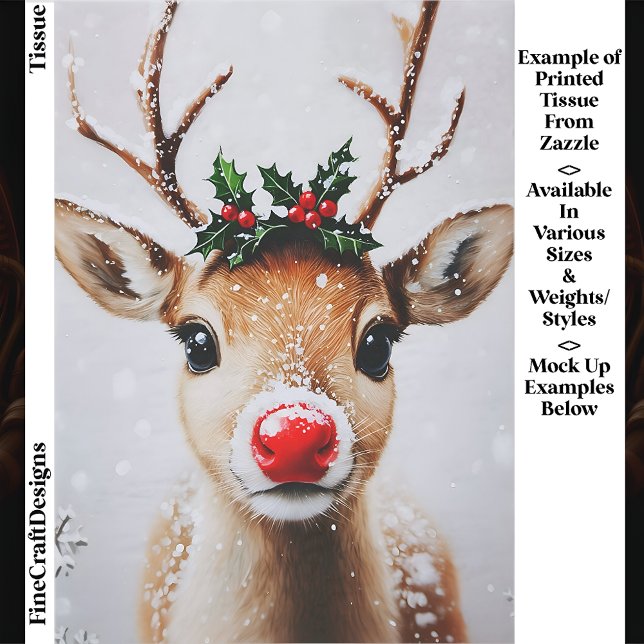 Whimsical Rudolph Reindeer Red Nose EJ2 Decoupage Seidenpapier (Von Creator hochgeladen)