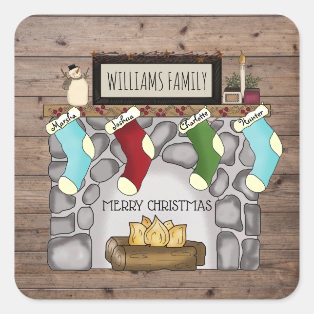 Whimsical Rustic Country Zuhause & Hearname Quadratischer Aufkleber (Vorderseite)