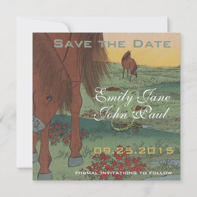 Whimsical Rustic Horse Save the Date (Vorderseite)