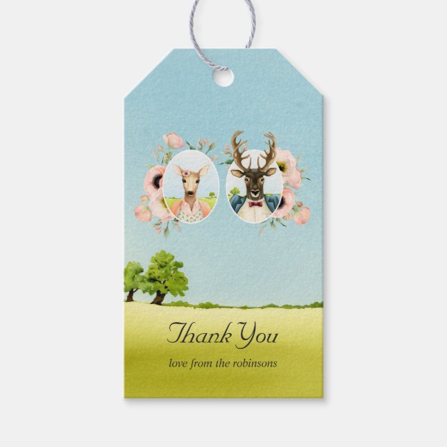 Whimsical Rustic Woodland Forest Deer Wedding Geschenkanhänger (Vorderseite)