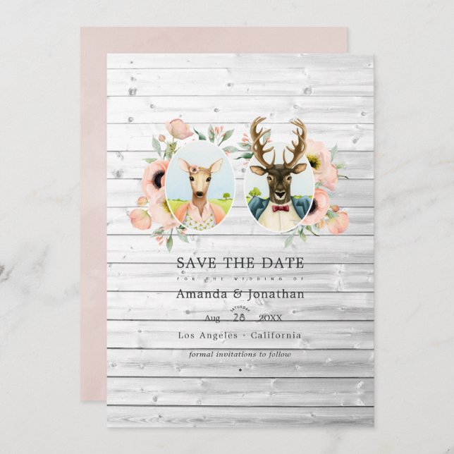 Whimsical Rustic Woodland Forest Deer Wedding Save The Date (Vorne/Hinten)