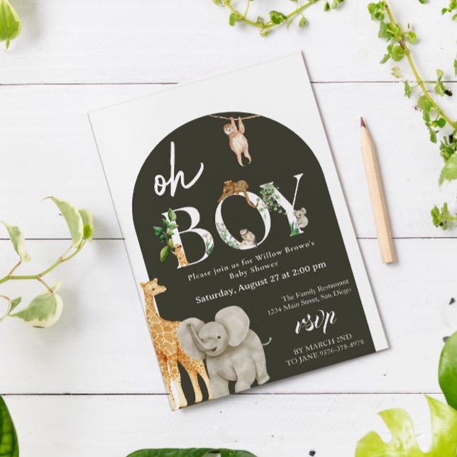 whimsical Safari Animal Jungle Green Baby Dusche Einladung (Von Creator hochgeladen)